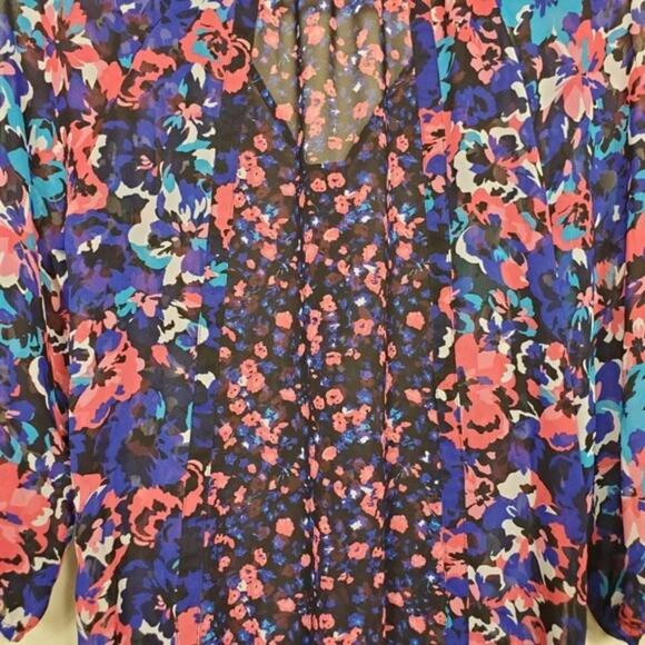 INC International Concepts Floral Blouse Womens Size 6 Blue Pink Black Sheer Top - Picture 6 of 8